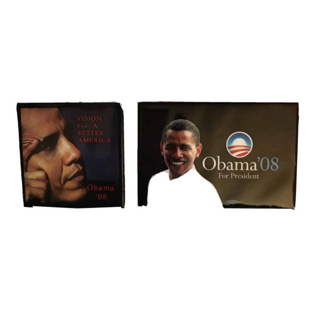 Set of 2 Obama '08 Political Pin Pinback Buttons 2" Square and 2" x 3"